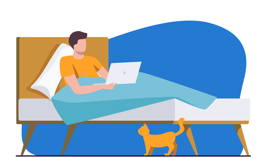 V pillow man with laptop